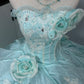 Mintgrünes, wunderschönes, langes Ballkleid aus Satin-Tüll mit Perlenbesatz, gh4827