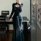 Black long sleeved exquisite lace long elegant Prom dress graduation formal dress gh6629