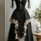 Schwarzes Ballkleid im düsteren Gothic-Stil aus Tüll und cremefarbener Spitze mit Schnürung – Hexen-Mottoparty &amp; Lolita-Teekleid gh6554