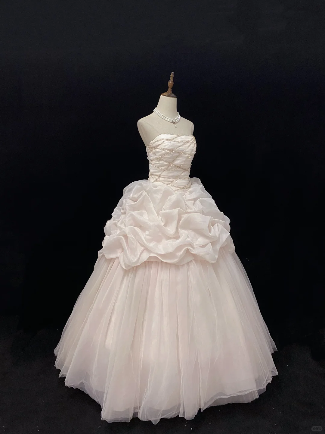 Blush Pink Strapless Romantic Gown With Rhinestones, Cinched Waist & Voluminous Princess Skirt, Wedding Dress & Bridal Gown gh8135