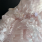 Blush Pink Strapless Long Fairy Romantic Gown With Floral Appliqués, Cinched Waist And Voluminous Princess Skirt, Wedding Dress & Bridal Gown gh8266
