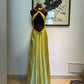 Yellow rhinestone elegant fashion long satin backless prom dress evening dress birthday party dress gh4947
