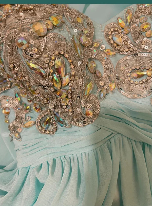 Blaues, perlenbesetztes, wunderschönes Meerjungfrau-Lang-Chiffon-Ballkleid mit Abendkleid und Partykleid gh4441