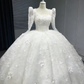 Robe de bal blanche style royal à manches bouffantes - Robe de mariée d'église en dentelle richement brodée gh6968