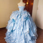 Girlhomeshops-Blue Floral Tulle Floor-Length Ball Gown gh5299