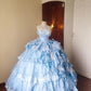 Girlhomeshops-Blue Floral Tulle Floor-Length Ball Gown gh5299