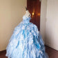 Girlhomeshops-Blue Floral Tulle Floor-Length Ball Gown gh5299