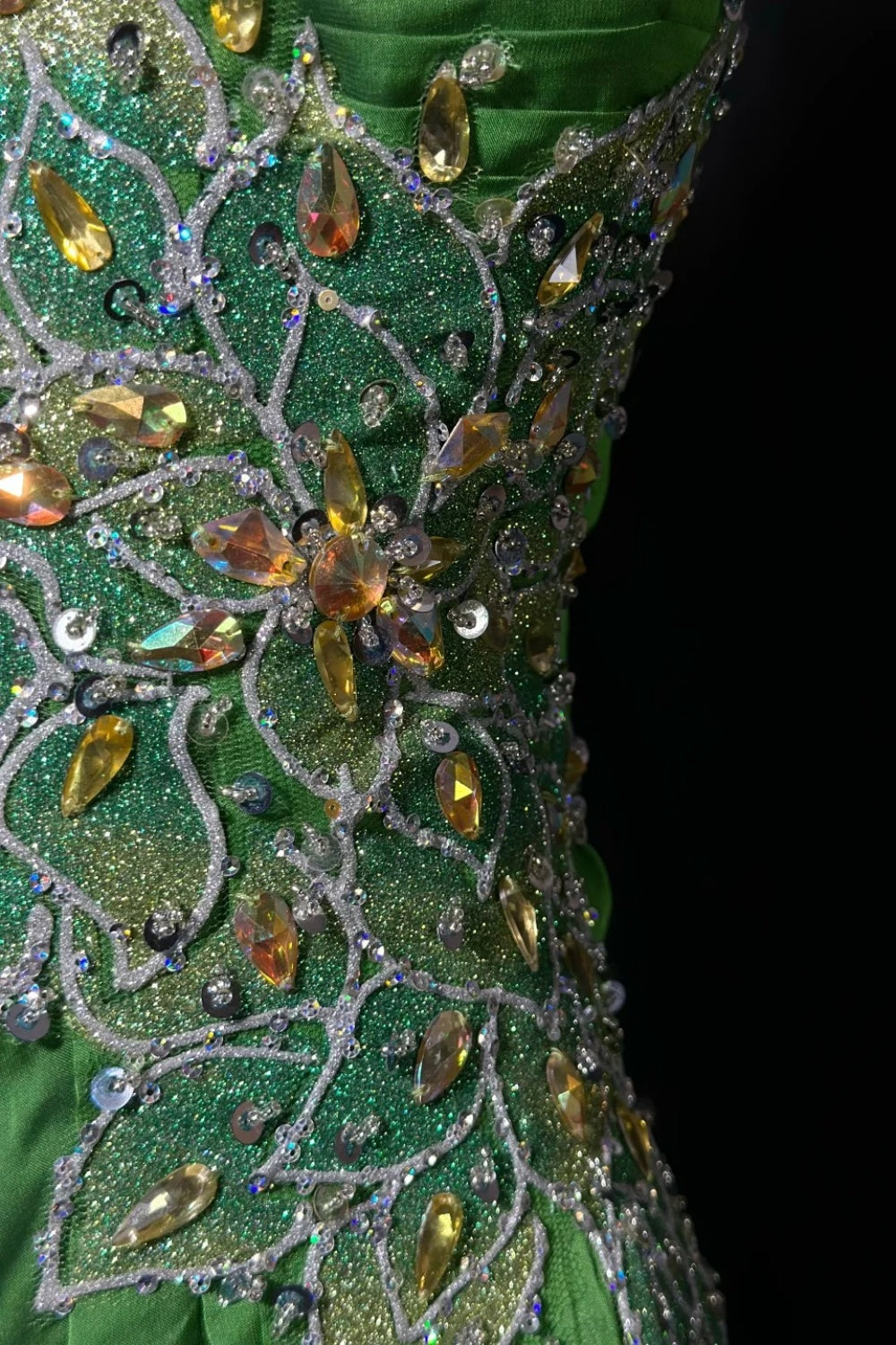 girlhomeshops-Fairy - Robe de soirée fleurie à cristaux vert forêt gh5848
