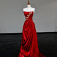 Girlhomeshops – Langes Ballkleid aus Satin mit roten Blumenapplikationen, Abendkleid, Partykleid gh5113