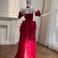 girlhomeshops-Burgunderrotes Satin-Spaghetti-Träger-Puffärmel-Schleppenkleid gh6383