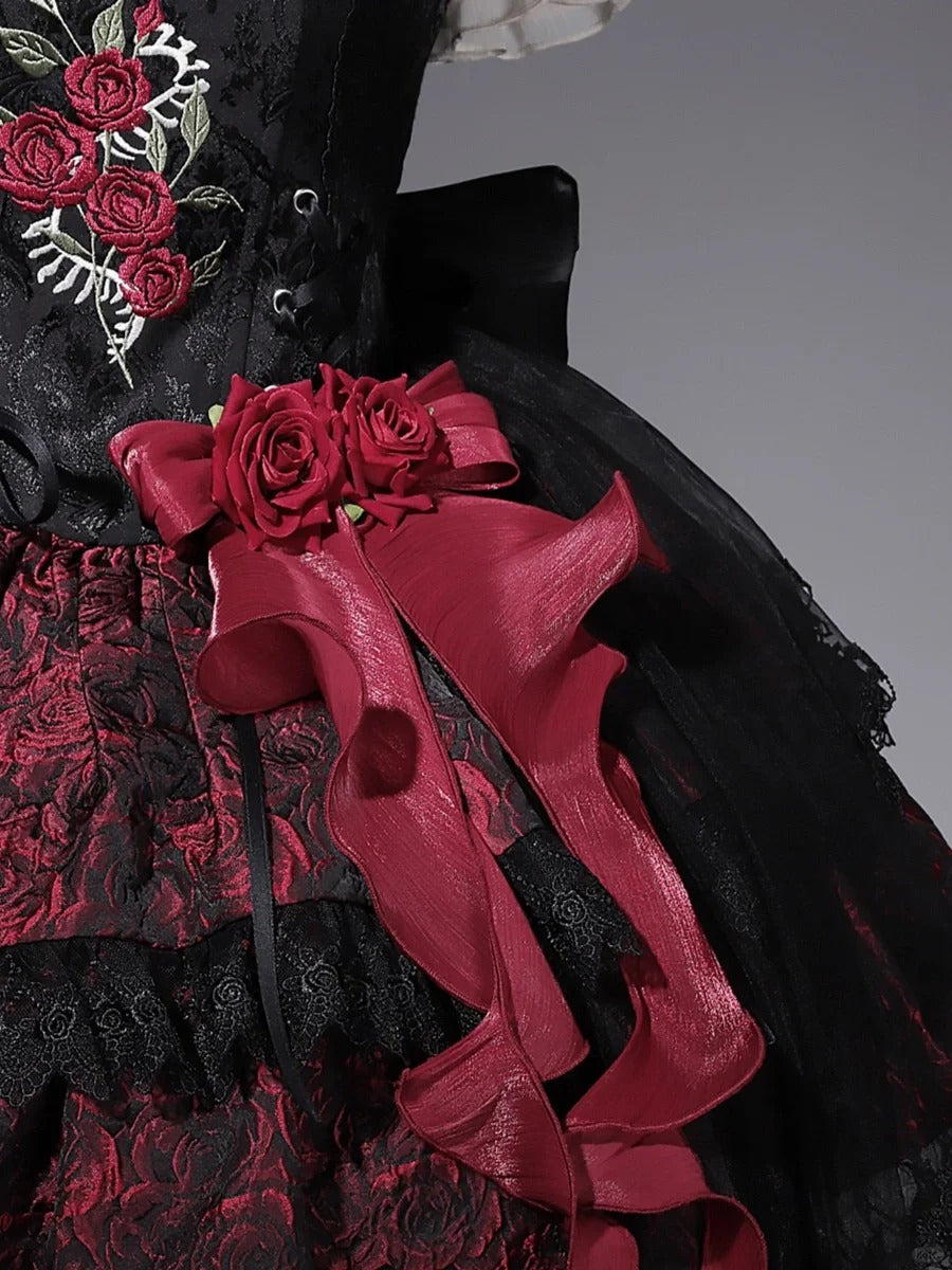 Girlhomeshops-Schwarz-rotes, geblümtes Tüll-Spitzen-Kurzes Heimkehrkleid, Geburtstagskleid, gh5346