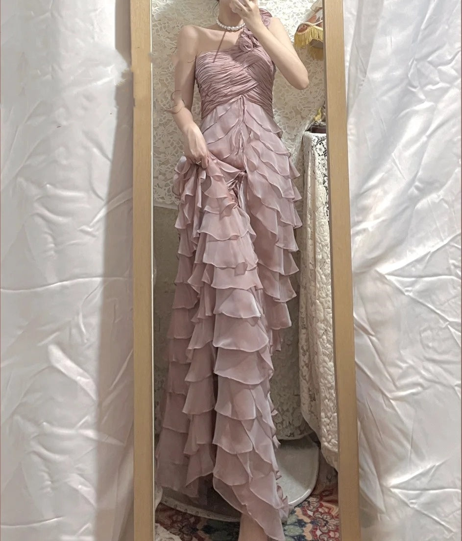 Lila Blumen Elegante Lange Chiffon Ballkleid Abendkleid Partykleid Brautjungfernkleider gh4463