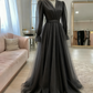 Robe de soirée longue en tulle rose de haute qualité, simple et élégante, à manches longues, robe de bal, robe de mariée, robe d'invitée, robe de gala Gh2215