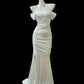 Robe de soirée longue en satin doré métallisé/champagne clair/blanc gh4840