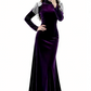 Velvet Crystal Fringe Slim Maxi Dress - High Neck Long Sleeve Party Statement Gown gh6972