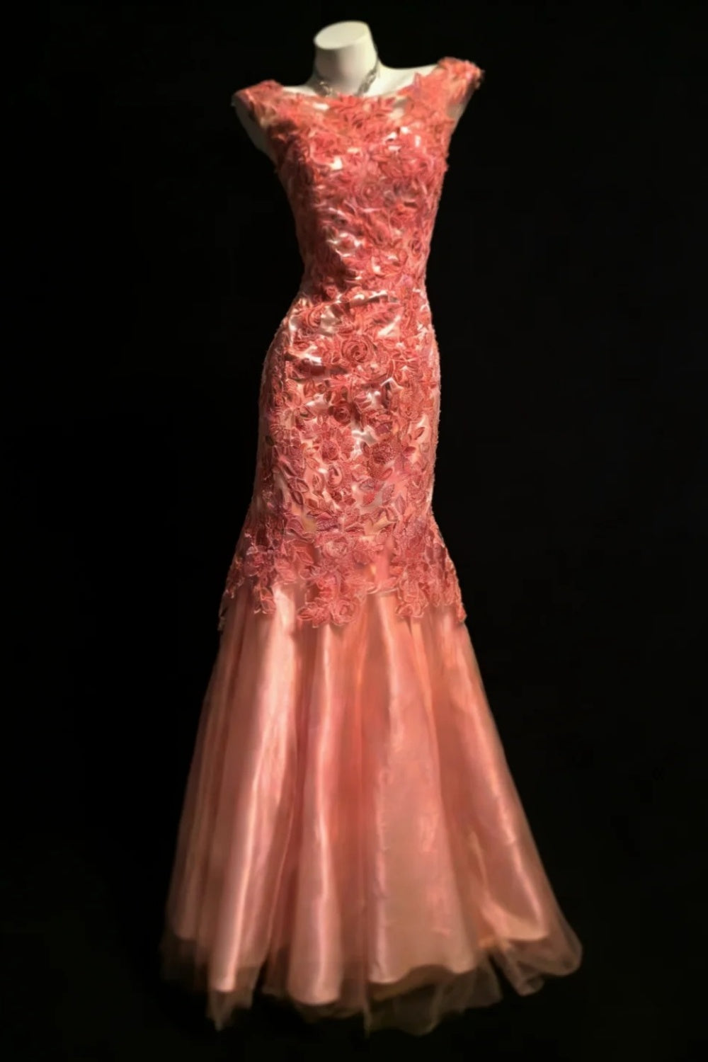 Robe de soirée longue en tulle et dentelle rose gh6851