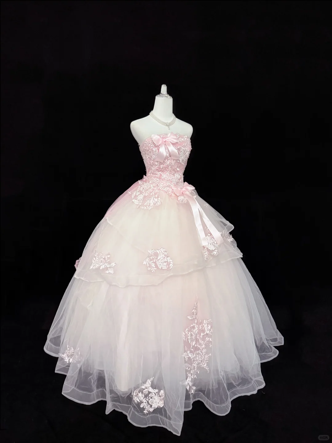 Blush Pink Strapless Embroidered Print Cinched Waist Voluminous Skirt Romantic Dress, Wedding Gown gh7915