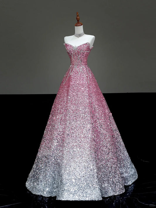 Girlhomeshops -Pink shiny gorgeous long sequin prom dress evening dress party dress gh5118