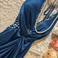 Robe de bal longue en satin bleu rétro élégante et tendance, robe de soirée, robe de remise de diplôme, gh4257
