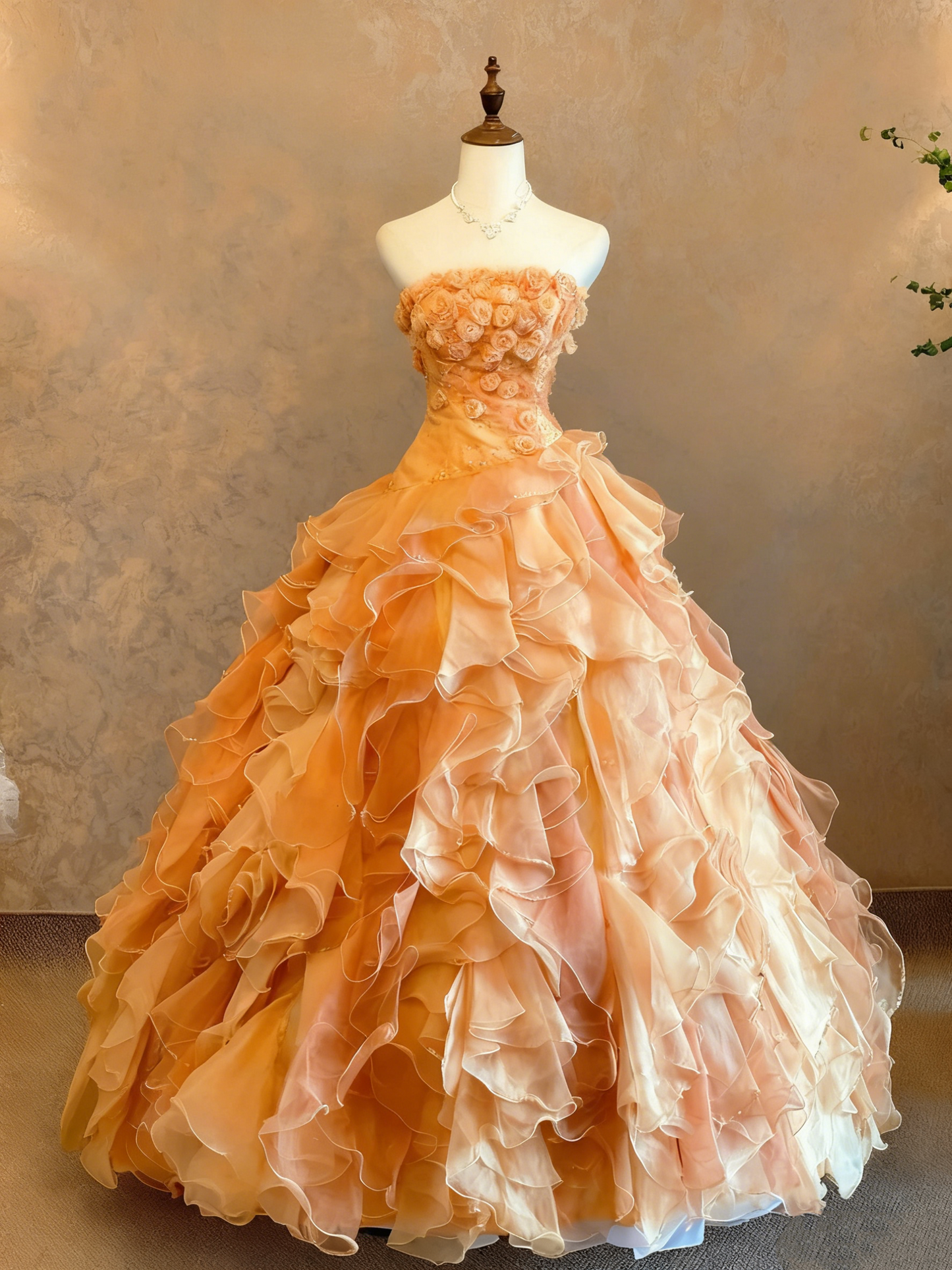 robe de cour bustier en tulle dégradé orange-rose girlhomeshops gh6363