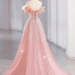 Pink gorgeous shiny dreamy elegant fashion exquisite beaded long floor-length trailing tulle ball gown evening dress gh4000
