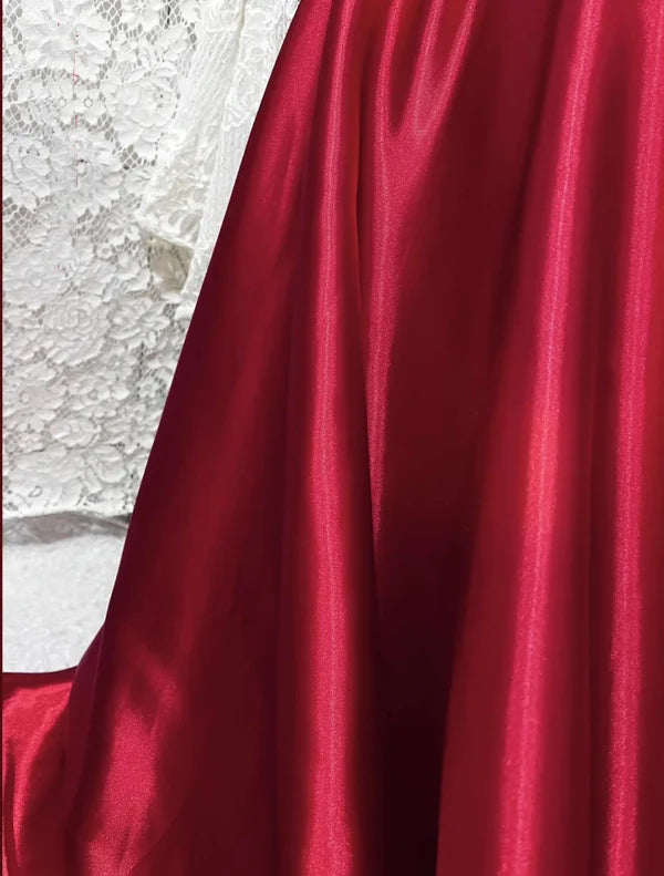 Red delicate floral long elegant satin ball gown evening dress gh4436