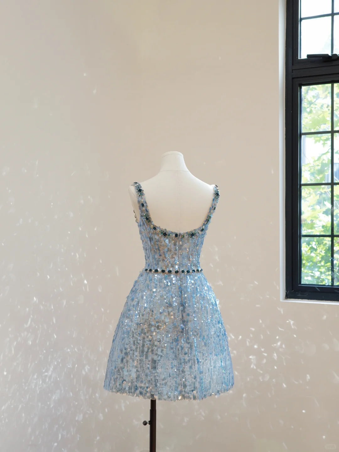 Hellblau wunderschöne exquisite Perlen glänzend Nische kurzes Heimkehrkleid Geburtstag Cocktailpartykleid gh4307