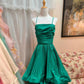 Robe de soirée courte en satin, élégante et vintage, à bretelles, verte, pour bal de promo, anniversaire, gh4149