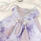girlhomeshops--Purple gradient color new Chinese style pearl stand collar with button bow fairy dress oriental aesthetics gh5731