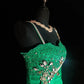 Green Vintage Fashion Elegant Exquisite Beaded Lace Long Satin Floor Length Trailing Ball Gown Evening Gown Party Dress gh3816