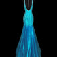 Blue Shiny Fashion Elegant V-neck Floral Long Mermaid Slim Fishtail Skirt Satin Floor Length Train Ball Gown Evening Gown Party Dress Prom Dress gh3818