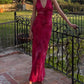 Rosa Mode Elegant Charming V-Ausschnitt Blumendruck Lange Satin Ballkleid Abendkleid Urlaub Party Kleid gh3485