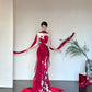 Red Elegant Delicate Floral Fashion Elegant Long Satin Tulle Mermaid Slim Fit Floor Length Trailing Ball Gown Evening Gown Prom Gown gh3733