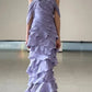 Shimmering Lilac Halter Dress with Cascading Ruffles Floral Accent Elegant Floor-Length Mermaid Formal Gown gh7102
