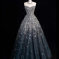 Black silver gorgeous sparkling elegant galaxy long sequined tulle floor-length ball gown evening dress gh4378