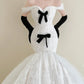 girlhomeshops-Vintage Black-White Contrast Bow Off-Shoulder Mermaid Court Style Wedding Gown gh6026