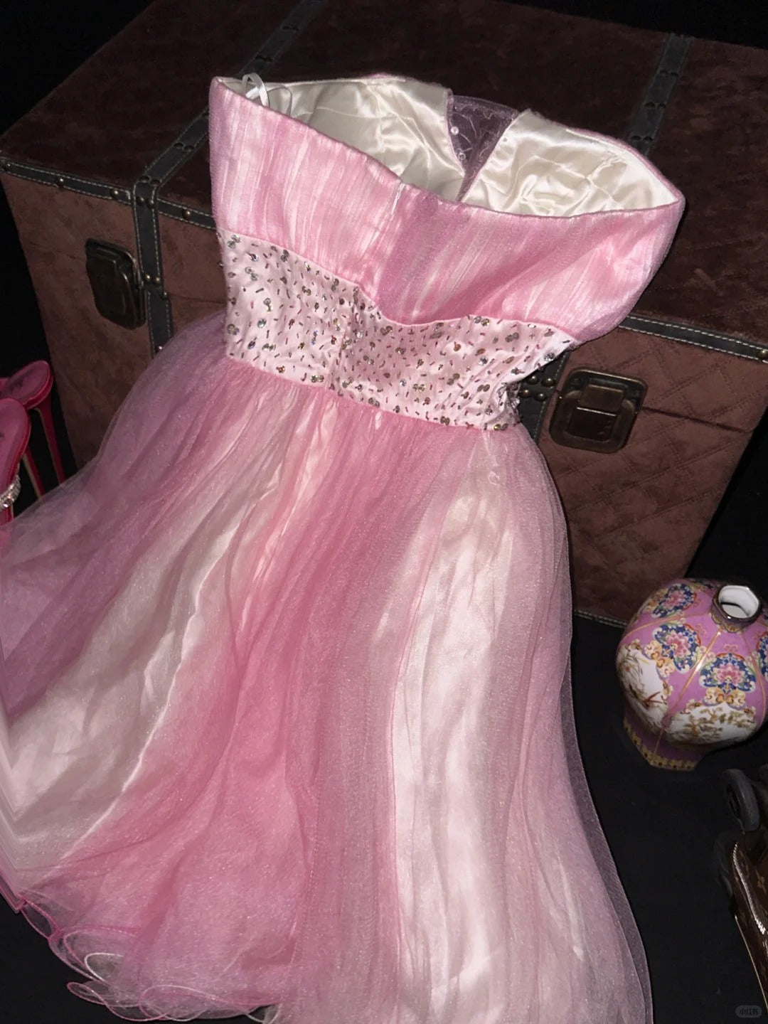 Rosa Homecoming-Kleid Wunderschönes, perlenbesetztes, kurzes Ballkleid aus Tüll, Abendkleid gh4418