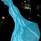 Robe de soirée longue en satin bleu à perles gh4425