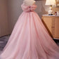 Pink Rose - Off-the-Shoulder 3D Floral Ball Gown, Tulle Train Princess Dress gh7071