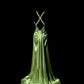 Green Retro Elegant Fashion Exquisite Beaded Shoulder Straps Long Floor Length Trailing Satin Prom Dress Evening Gown Graduation Gown gh4002