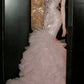 Robe de soirée sirène longue en mousseline rose, luxueuse et ornée de perles, coupe ajustée, gh6758
