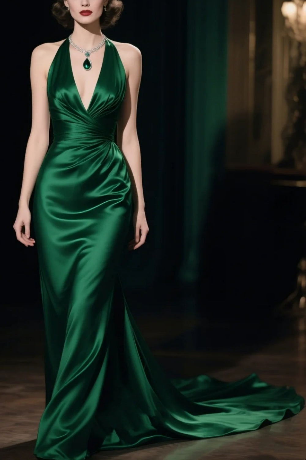 Grünes langes Abendkleid aus Satin gh6770