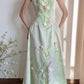 Girlhomeshops-🌷🌿Grünes, bodenlanges Ballkleid aus Satin mit Tulpenapplikation, Abendkleid gh5240