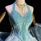 Mermaid Style Sea Blue Halter Pearl Tassel Ballgown - Ocean Theme Wedding & Cosplay Dress gh6557