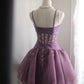 Purple retro palace puffy short homecoming dress princess dress taffeta satin organza handmade beaded adult ceremony birthday party gh4373