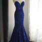 Royal blue fishtail evening dress custom velvet Sequins beaded side slit pleated wedding adult ceremony birthday party gh4326