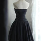 Vintage Kleines Schwarzes Kleid Taft Kurzes Homecoming Kleid Satin Herzförmiger Ausschnitt Unregelmäßiges Plissee-Design Handbestickt gh4375