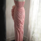 Robe de soirée longue en tulle rose élégante et unique, coupe en biais, plissée irrégulière, en queue de poisson, pour dîner, mariage, cérémonie, anniversaire, gh4079
