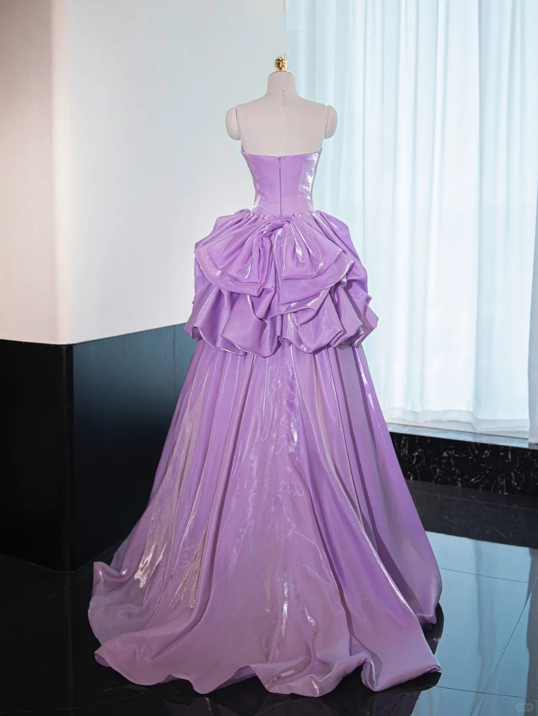 Lila Violett Prinzessin Langes Bodenlanges Satin Ballkleid Abendkleid gh4549