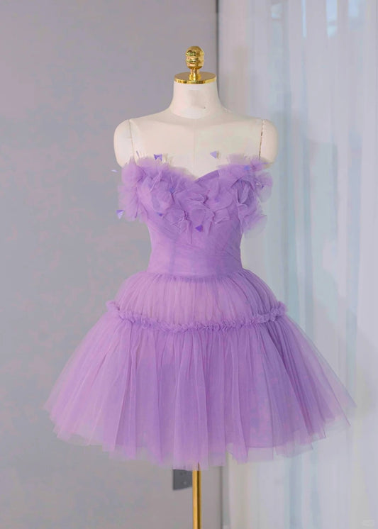 Robe de soirée courte en tulle violet, tenue de bal, de soirée, gh4556